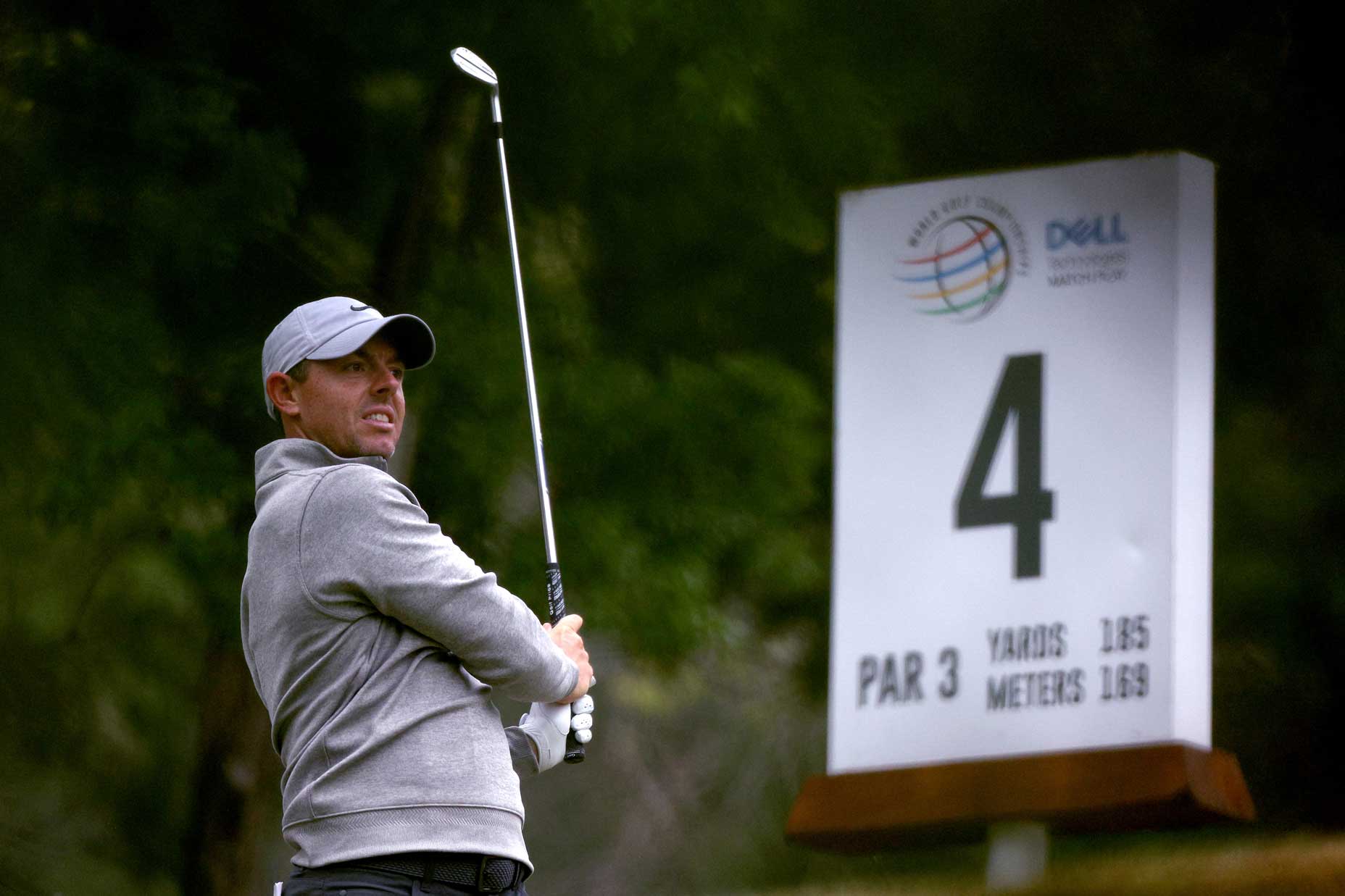 Rory McIlroy of Northern Ireland hits a tee shot during a practice round ahead of the World Golf Championships-Dell Technologies Match Play at Austin Country Club on March 21, 2023 in Austin, Texas.