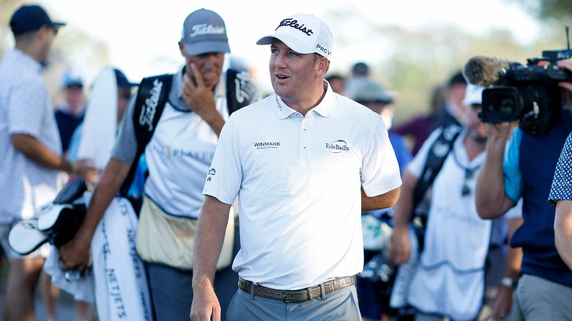Tom Hoge of the United States walks he putted on the ninth green for a course record 62 during the third round of THE PLAYERS Championship on THE PLAYERS Stadium Course at TPC Sawgrass on March 11, 2023 in Ponte Vedra Beach, Florida.