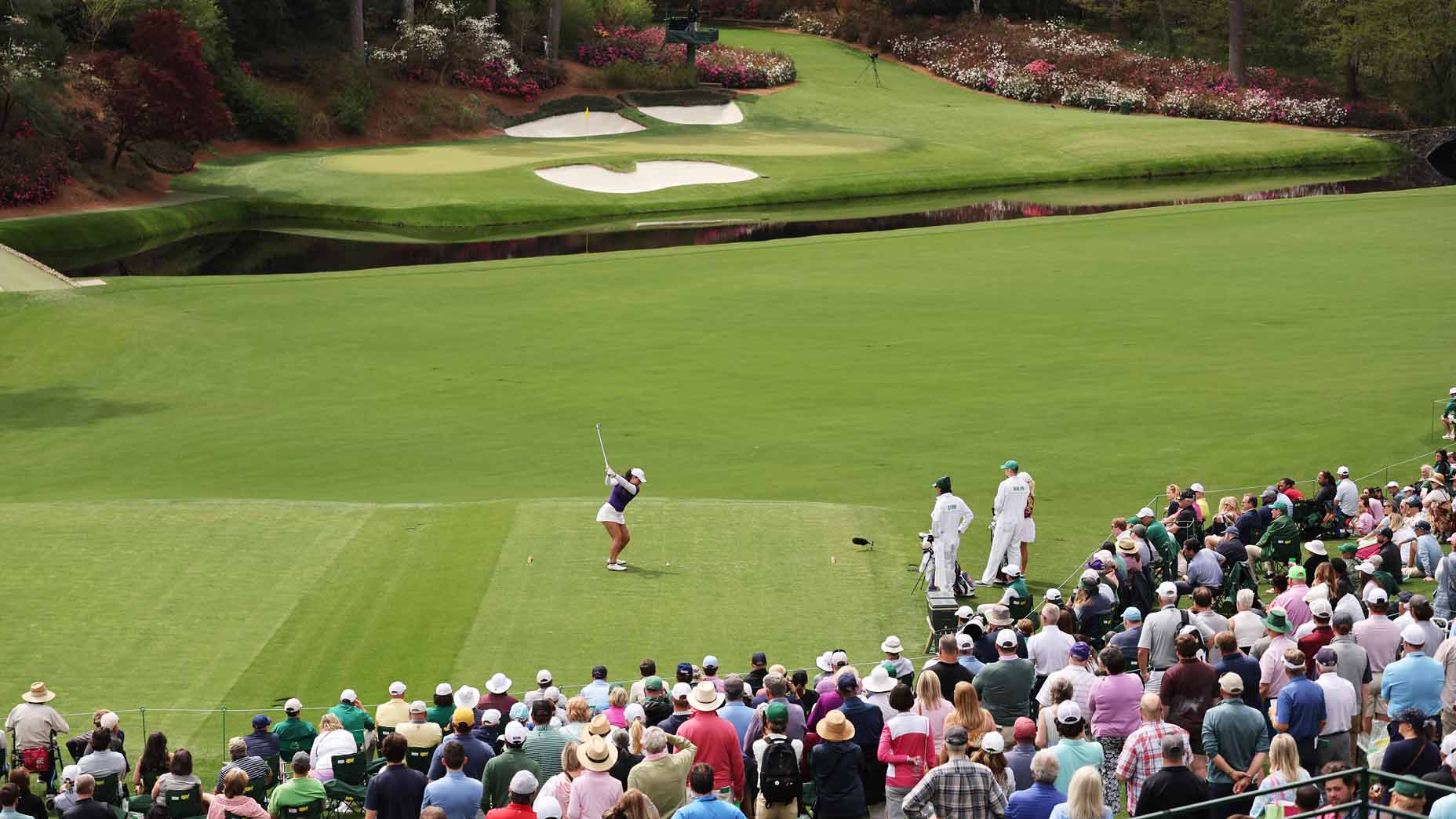 latanna stone tees off at hole 12 at augusta national
