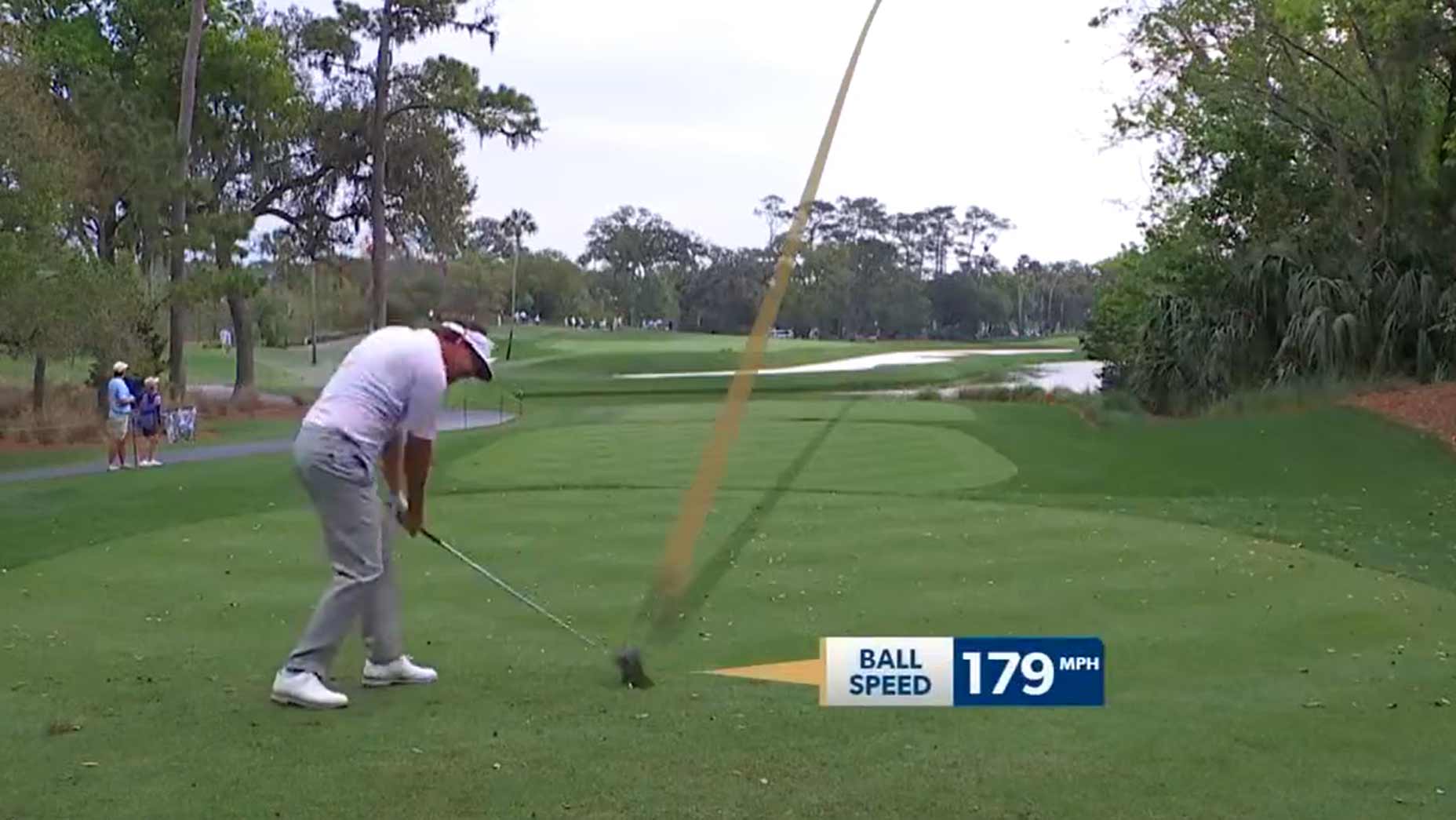 In an unfortunate moment at the Players Championship, Keith Mitchell sliced a drive into a pond just before the buzzer blew suspending play