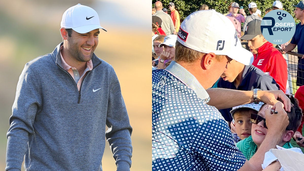 Scottie Scheffler laughs, JT signs a forehead