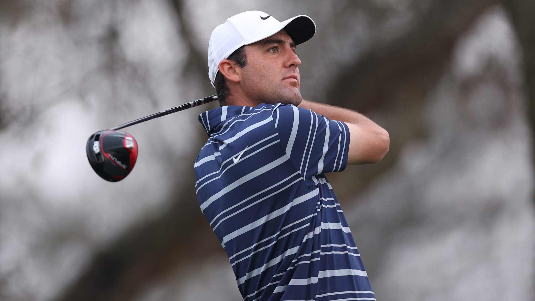 Scottie Scheffler holds finish on drive at 2023 Arnold Palmer Invitational