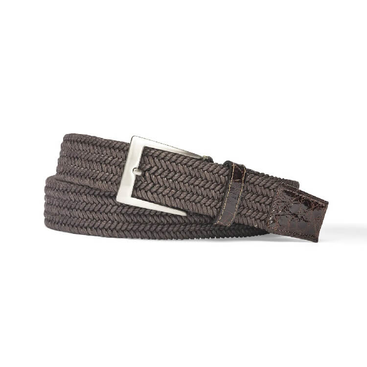 W.kleinberg Solid Stretch Belt with Crocodile Tabs