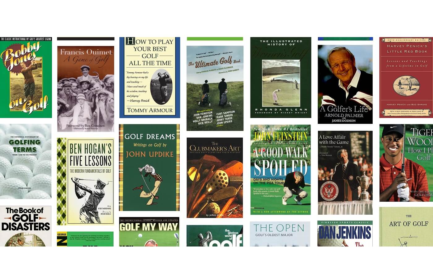 A collage of golf book covers