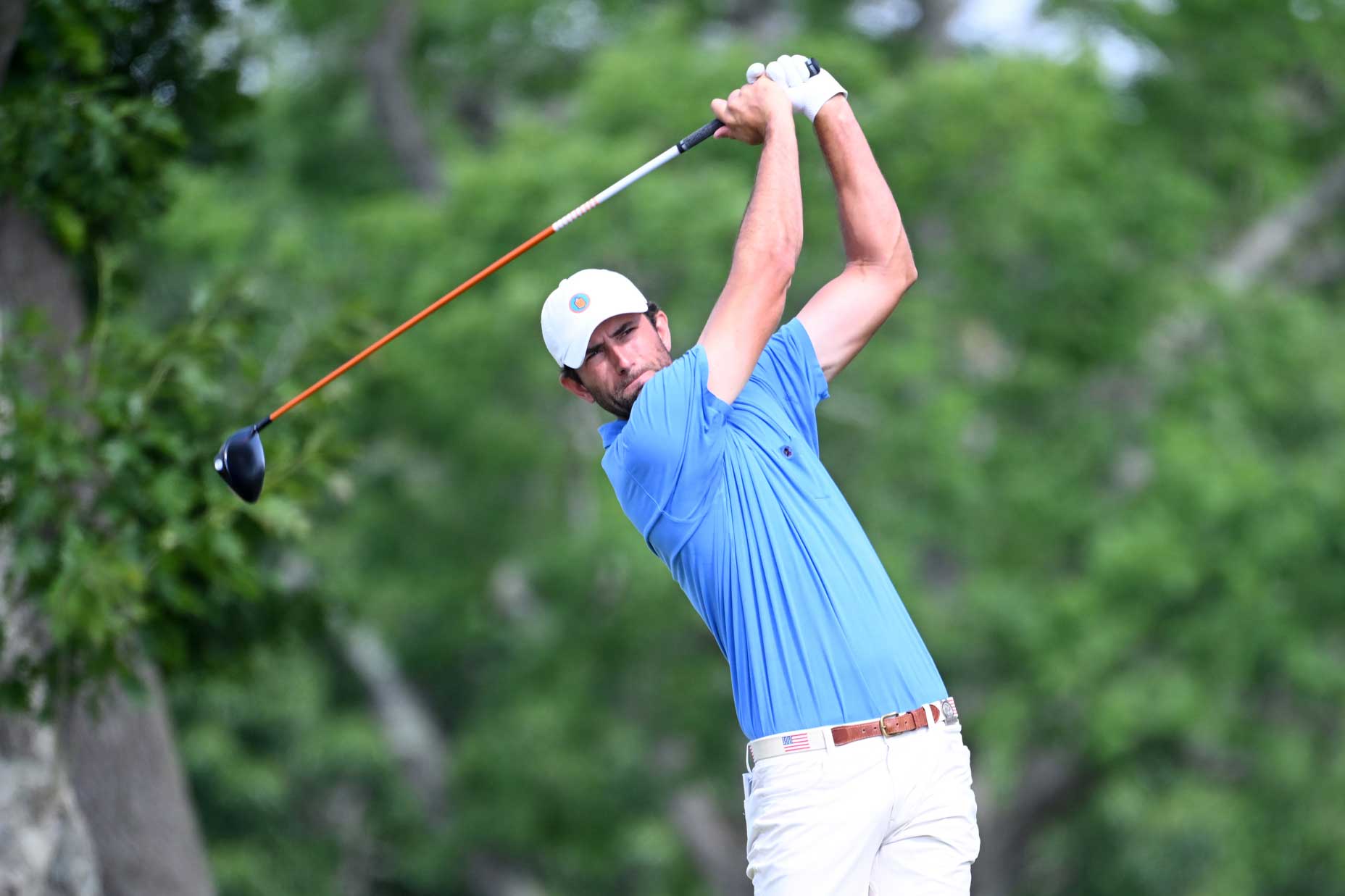 Amateur Stewart Hagestad of the United States plays his shot from the fourth tee during round one of the 122nd U.S. Open Championship at The Country Club on June 16, 2022 in Brookline, Massachusetts.