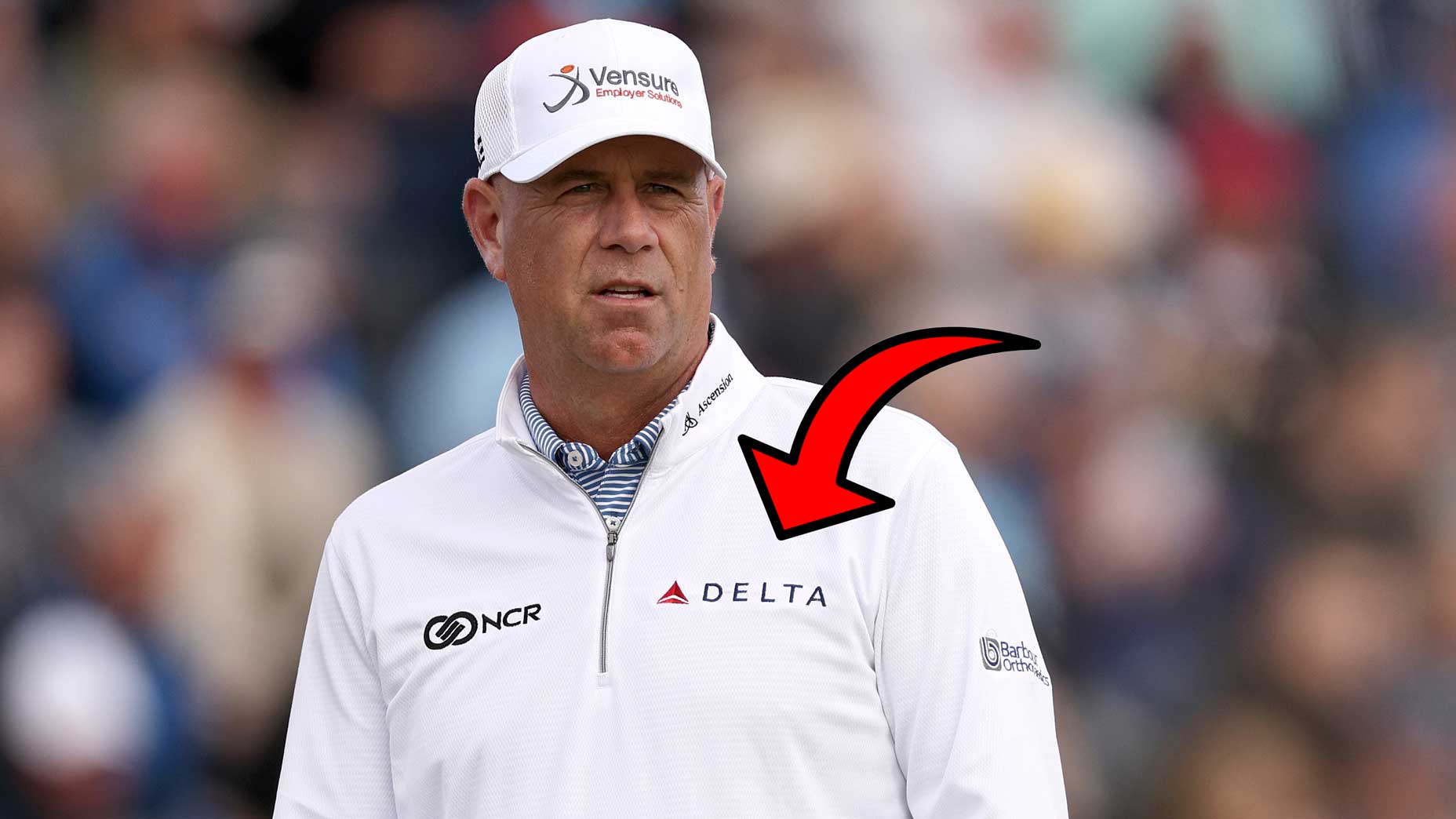 Stewart Cink of the United States checks the yardage book on the 4th tee on Day One of The 151st Open at Royal Liverpool Golf Club on July 20, 2023 in Hoylake, England.