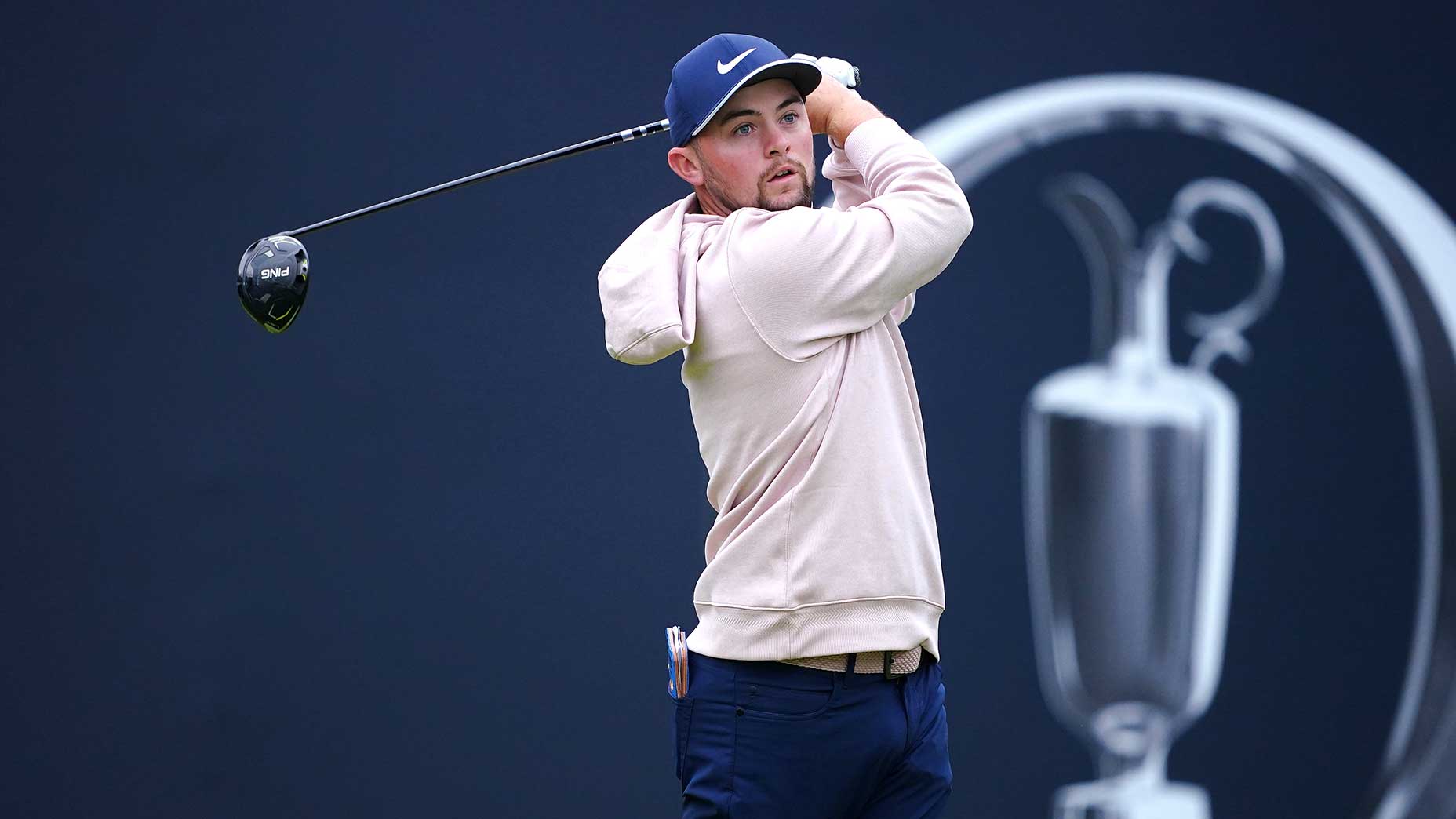Alex Fitzpatrick tees off during the third round of the Open Championship on Saturday at Royal Liverpool.