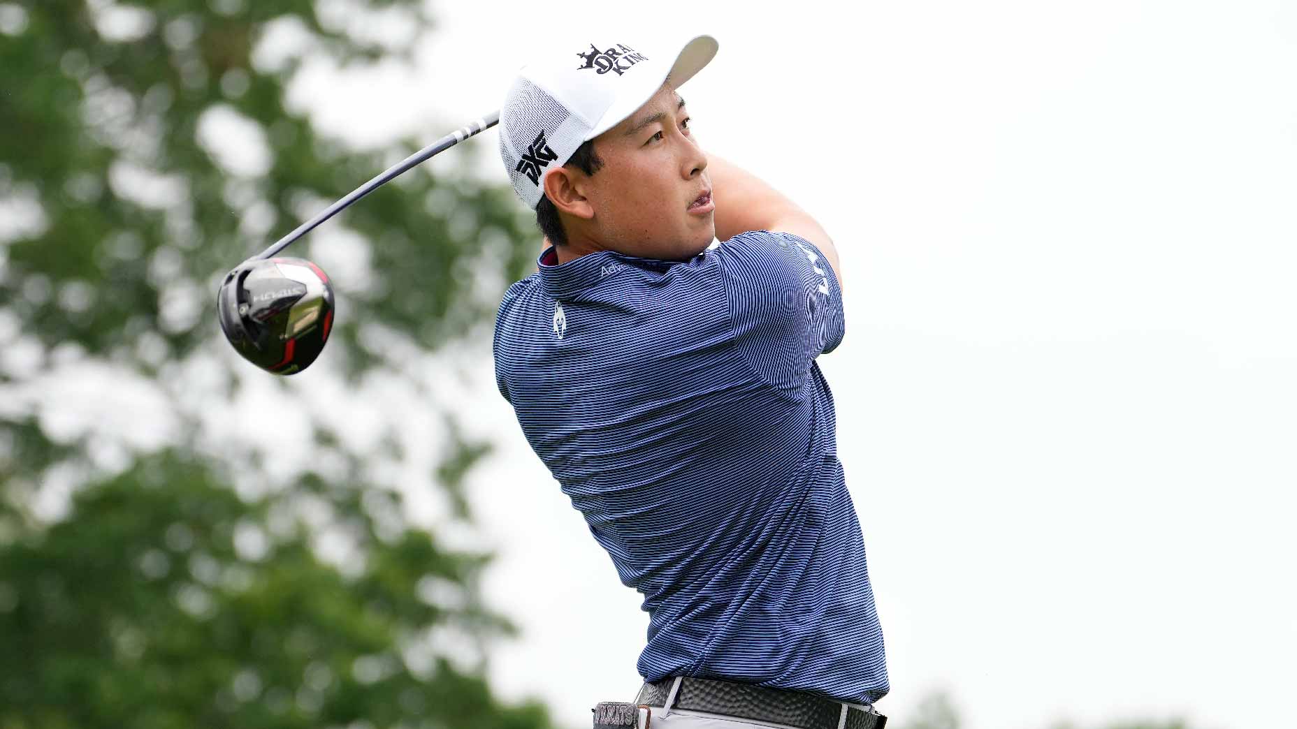 Dylan Wu hits drive at Rocket Mortgage Classic