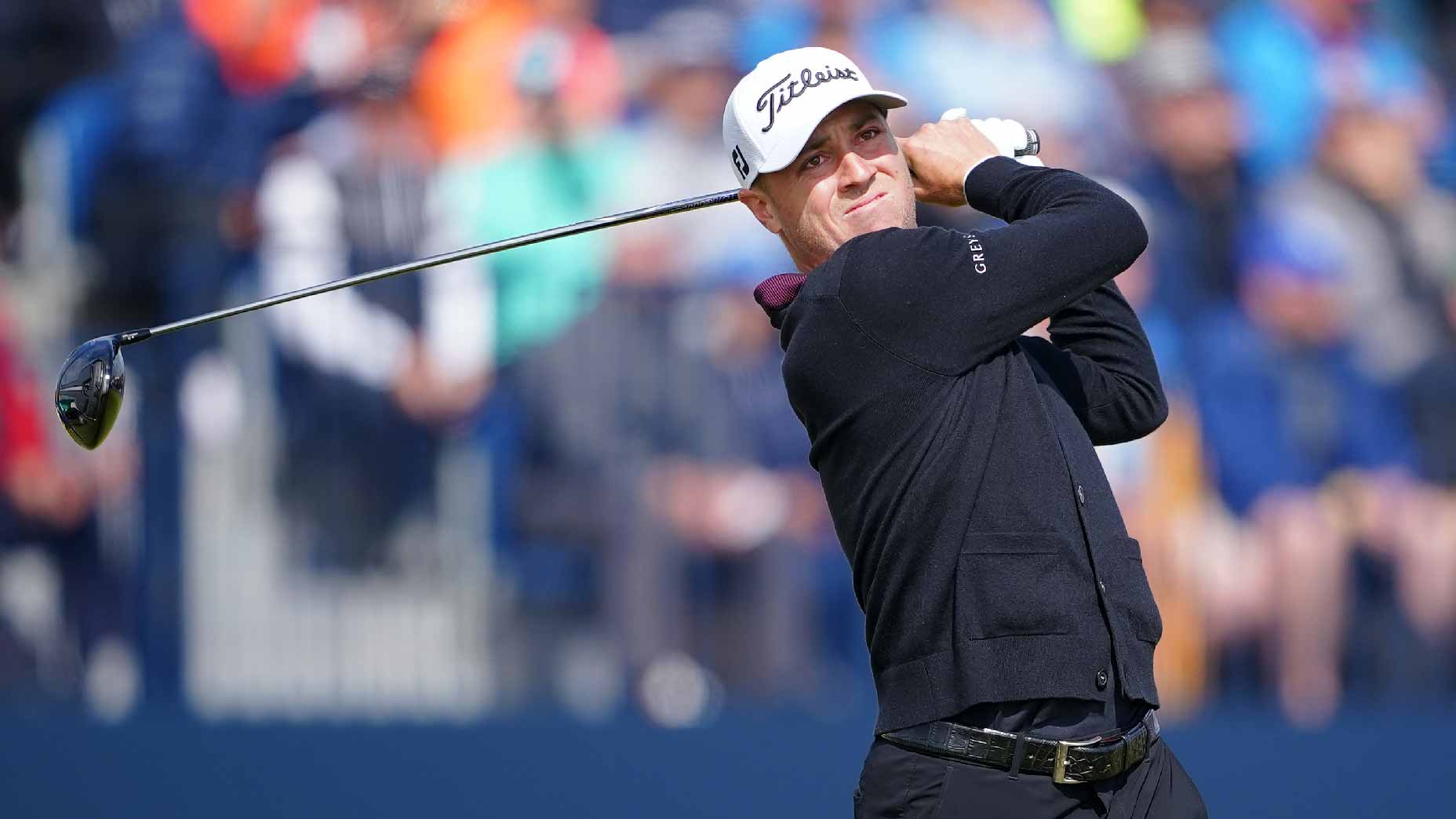 Justin Thomas tees off at Open Championship