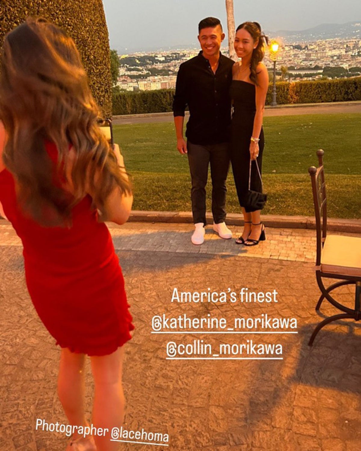 Lacey Homa takes a photo of the Morikawas