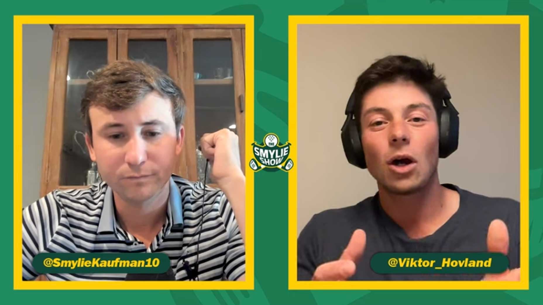 Viktor Hovland and Smylie Kaufman on a podcast.