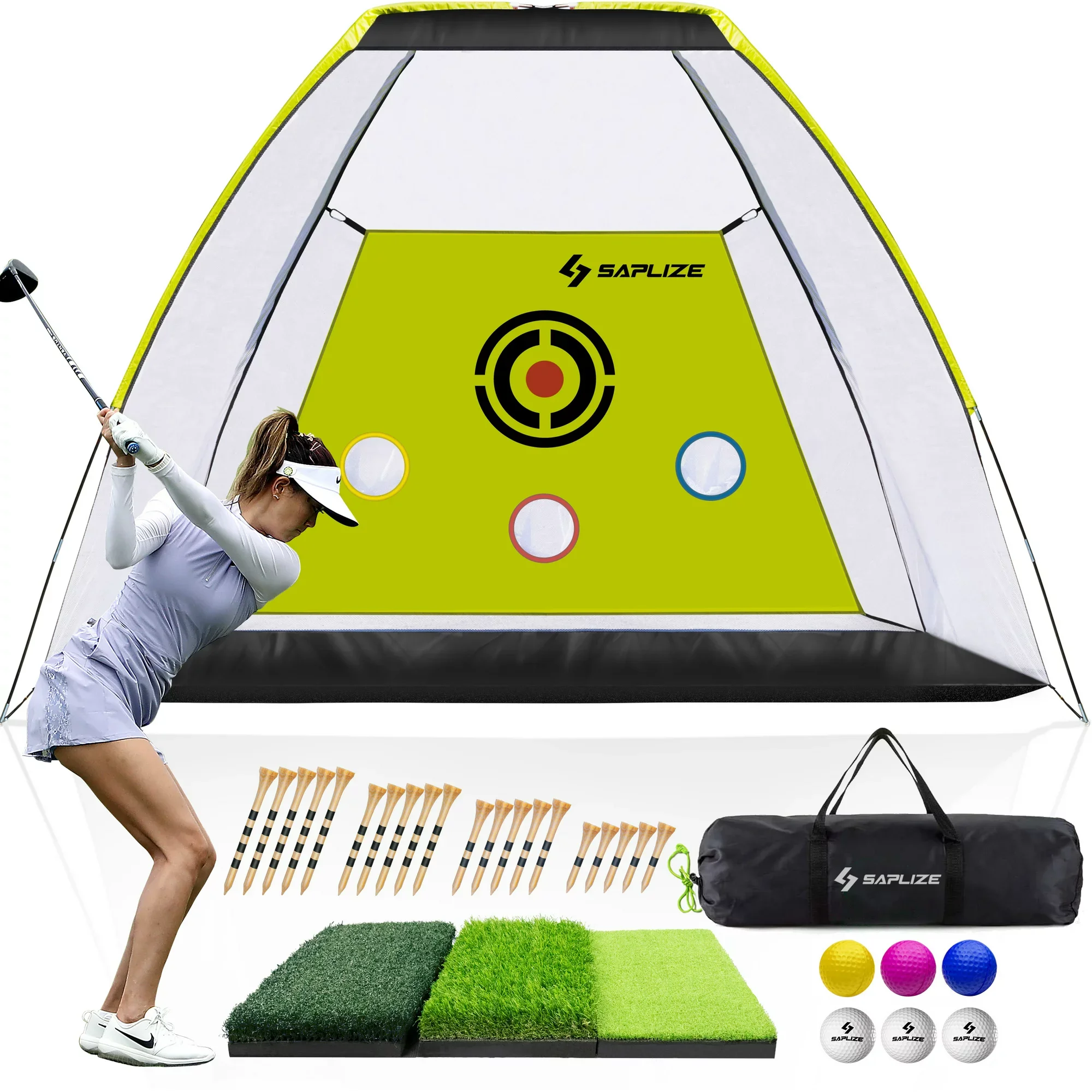 Golf Practice Net with Golf Mat, Tees and Balls
