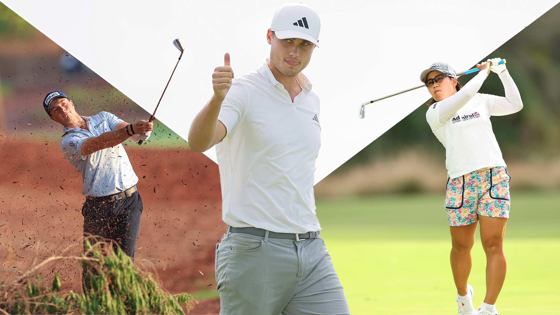 Ludvig Aberg of Sweden acknowledges fans after a chip in on the 14th green during the third round of The RSM Classic on the Seaside Course at Sea Island Resort on November 18, 2023 in St Simons Island, Georgia.
