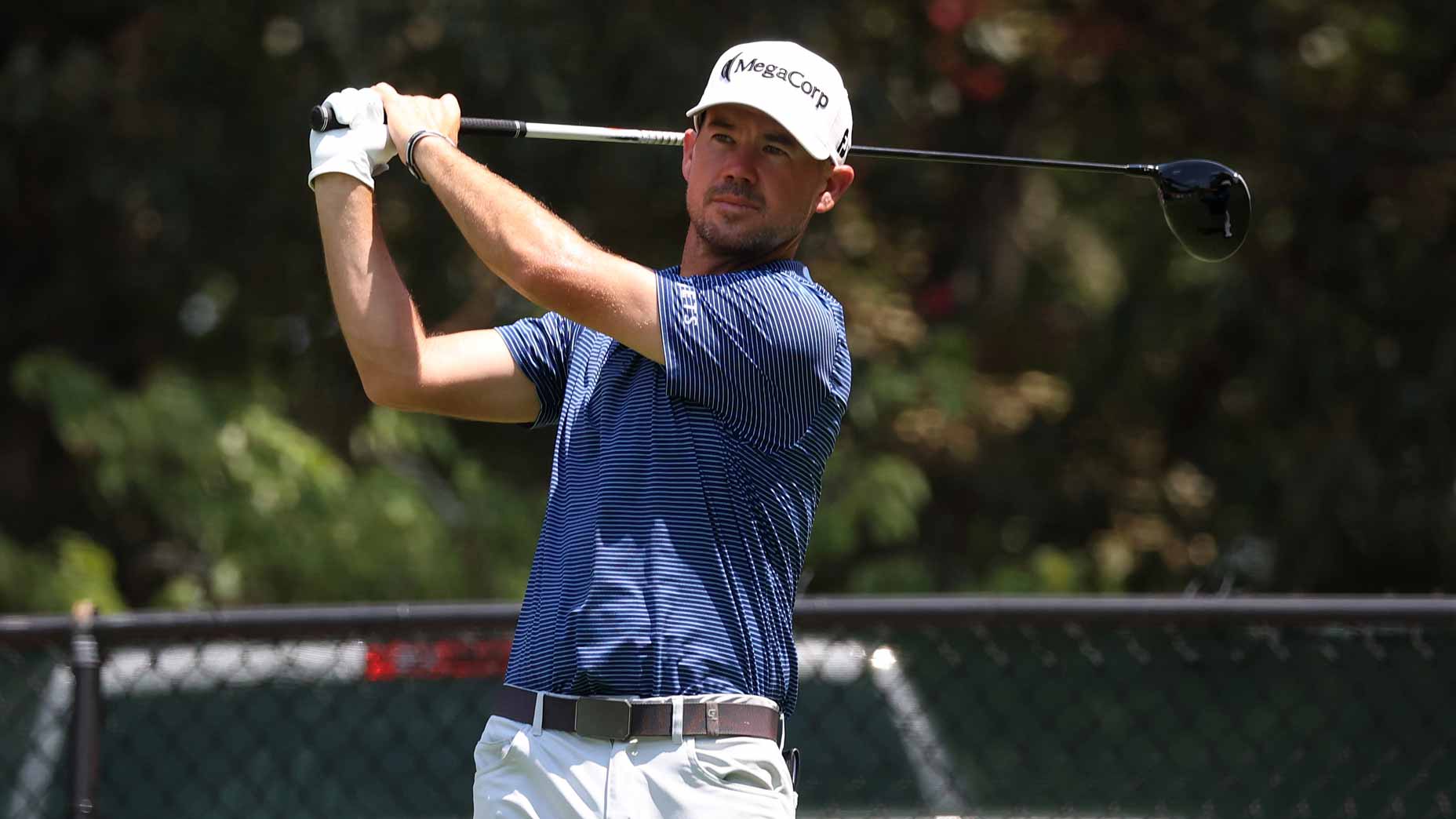 Brian Harmn hits tee shot at 2023 Tour Championship