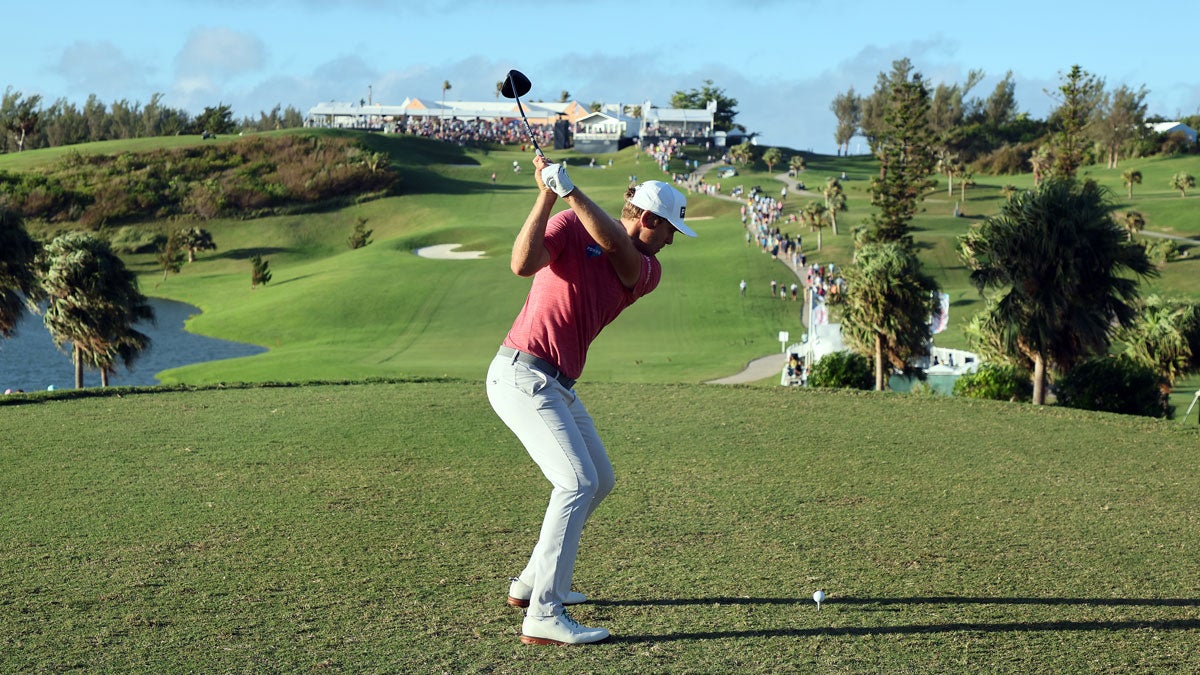 Seamus Power hitting a tee shot at the 2022 Butterfield Bermuda Championship at Port Royal Golf Course