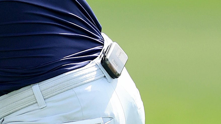 tight shot of shotlink gps device on jordan spieth