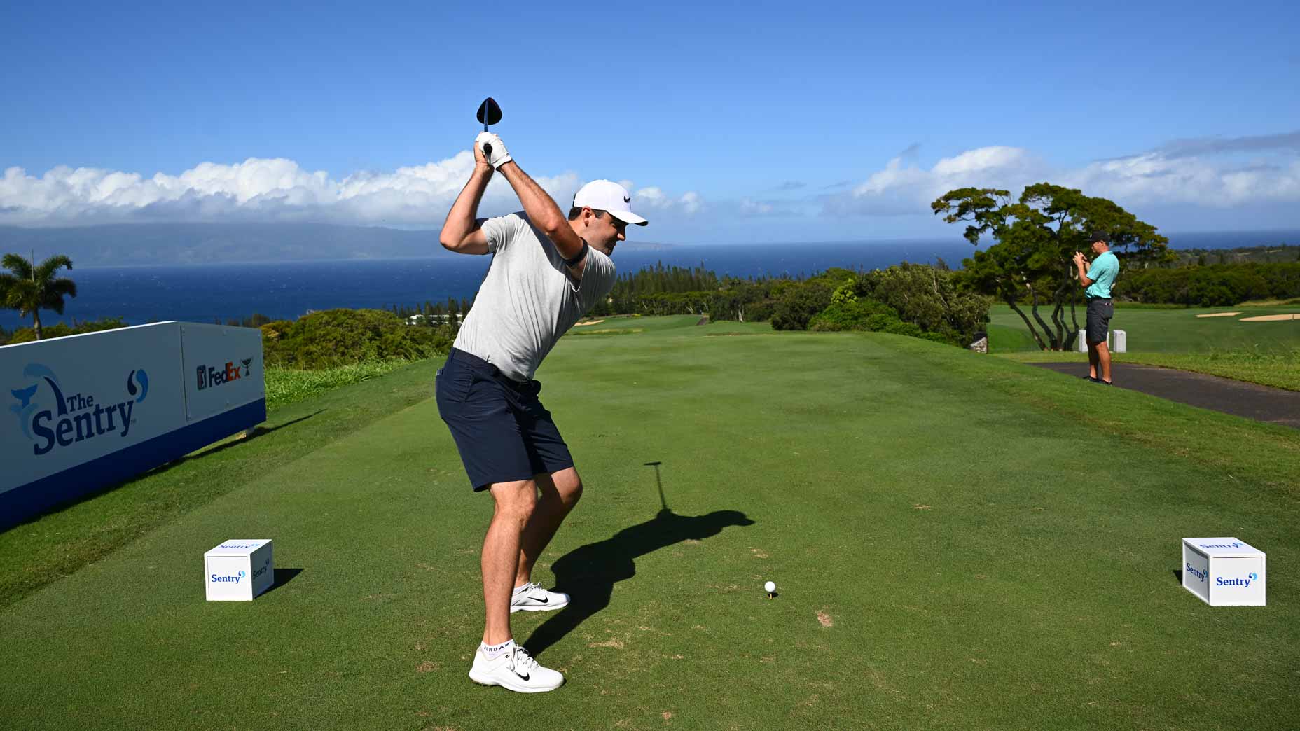 Scottie Scheffler hits drive at 2024 Sentry in Hawaii