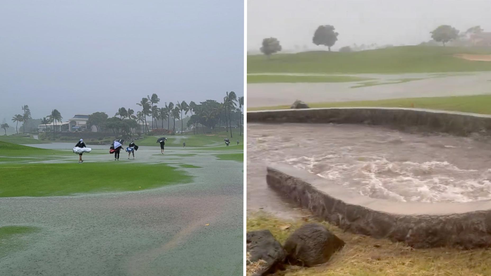 extreme weather and rain on golf course in hawaii