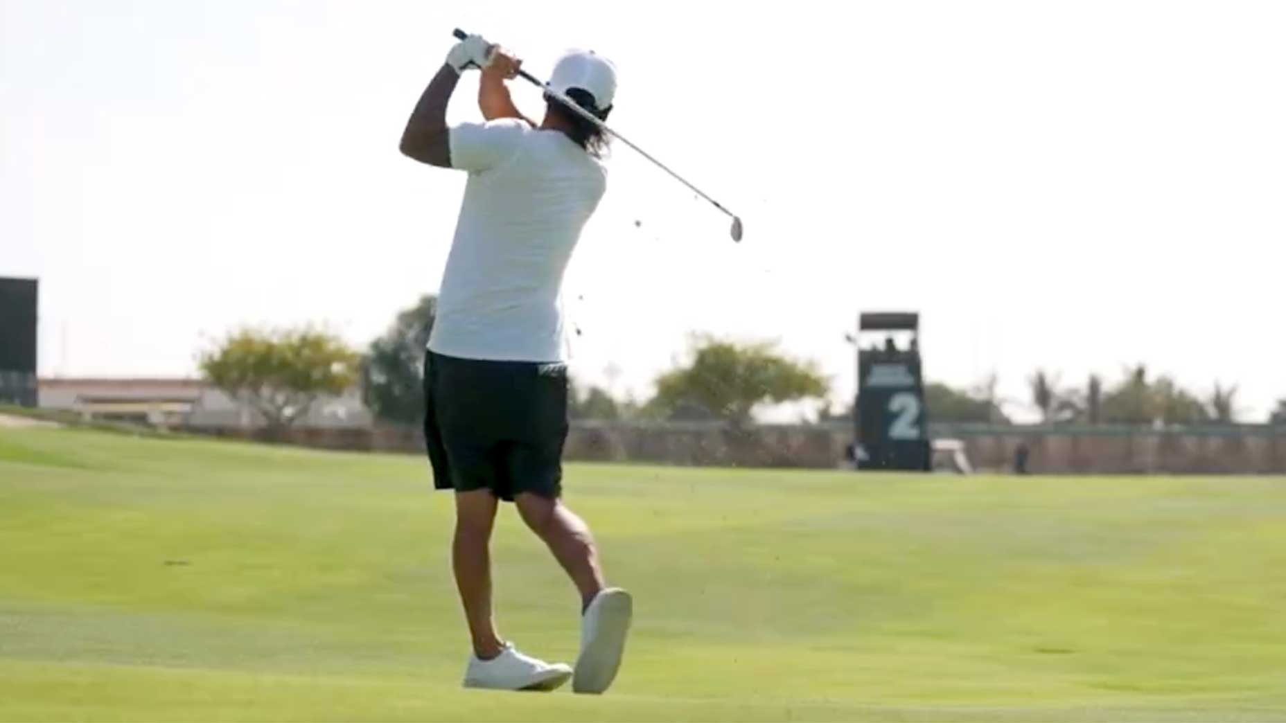 Anthony Kim takes a swing in Jeddah.