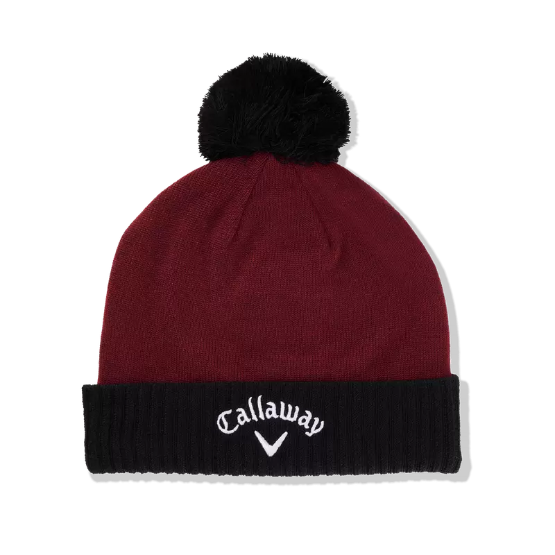 Callaway Tour Authentic Pom Beanie in red and black. Worn by Erik Van Rooyan in the first round of the WM Phoenix Open at TPC Scottsdale.