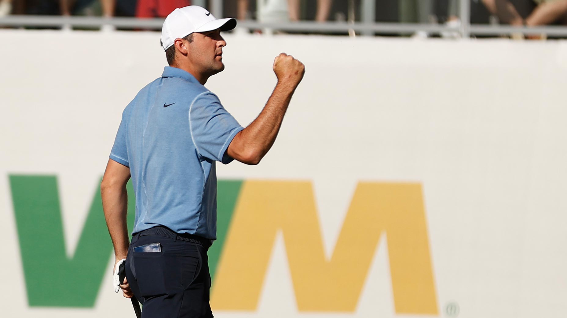 Scottie Scheffler does fist pump on green at 2023 WM Phoenix Open
