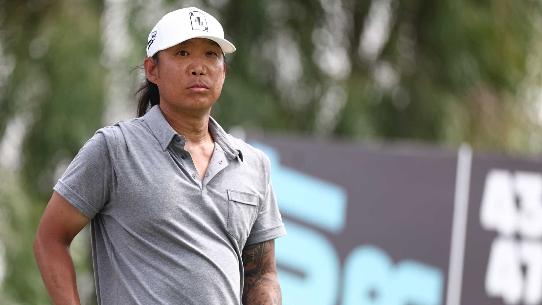 Anthony Kim looks down the fairway at LIV Jeddah.