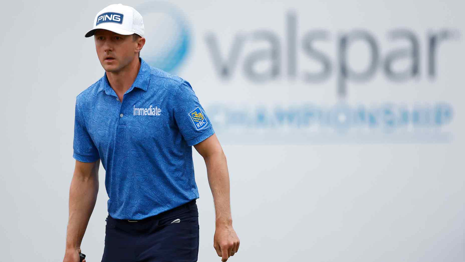 Mackenzie Hughes of Canada on the 18th green during the second round of the Valspar Championship at Copperhead Course at Innisbrook Resort and Golf Club on March 22, 2024 in Palm Harbor, Florida.