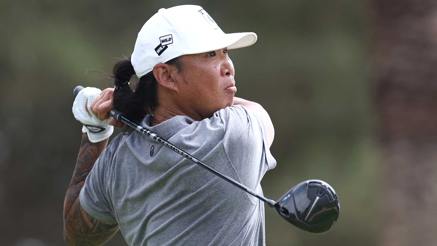 Anthony Kim tees off on the 16th hole during the second round of LIV Golf Jeddah at Royal Greens Golf Club on Saturday in Saudi Arabia.