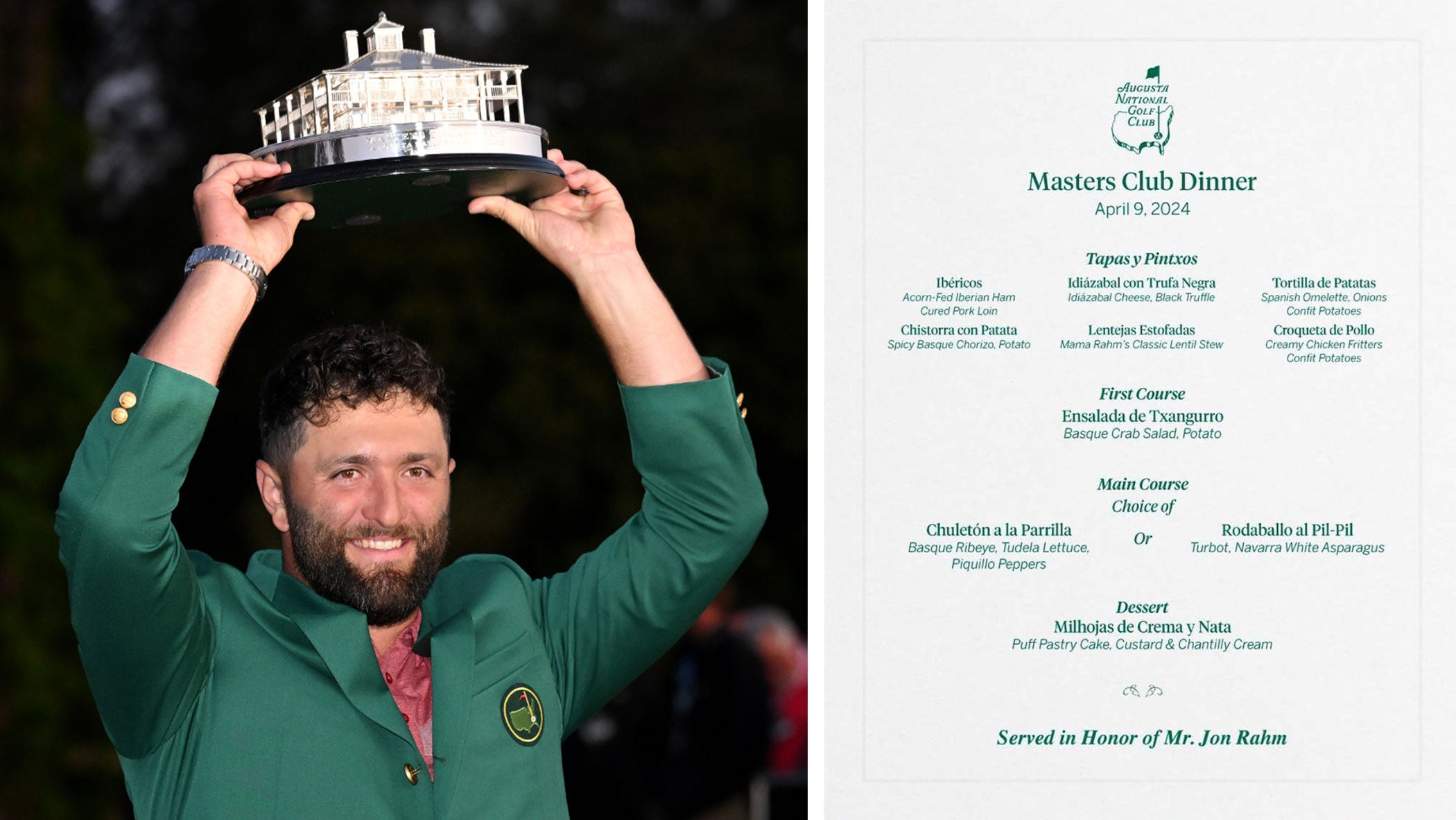 jon rahm and his masters champions dinner menu