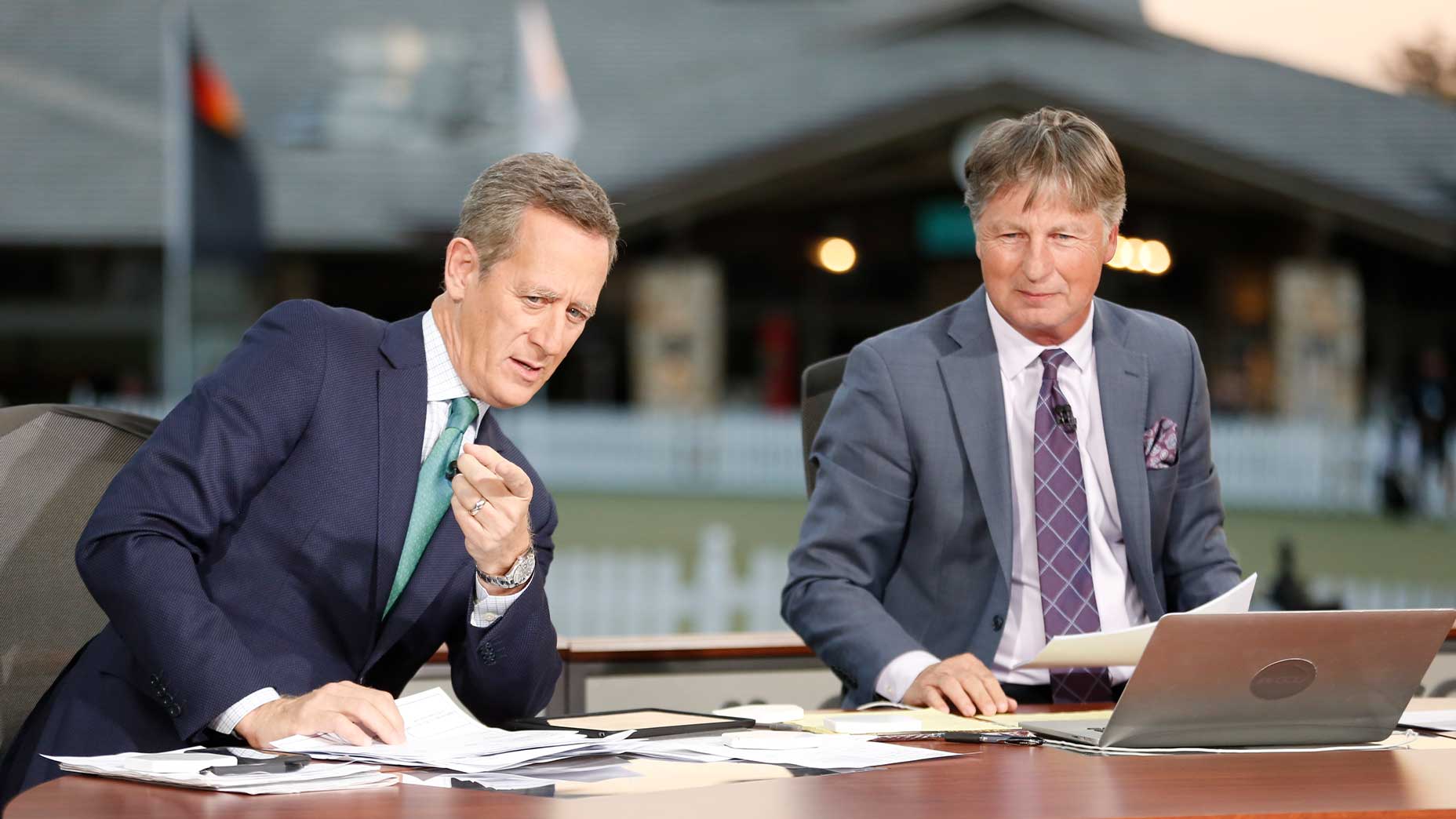 rich lerner and brandel chamblee joke at the golf channel desk