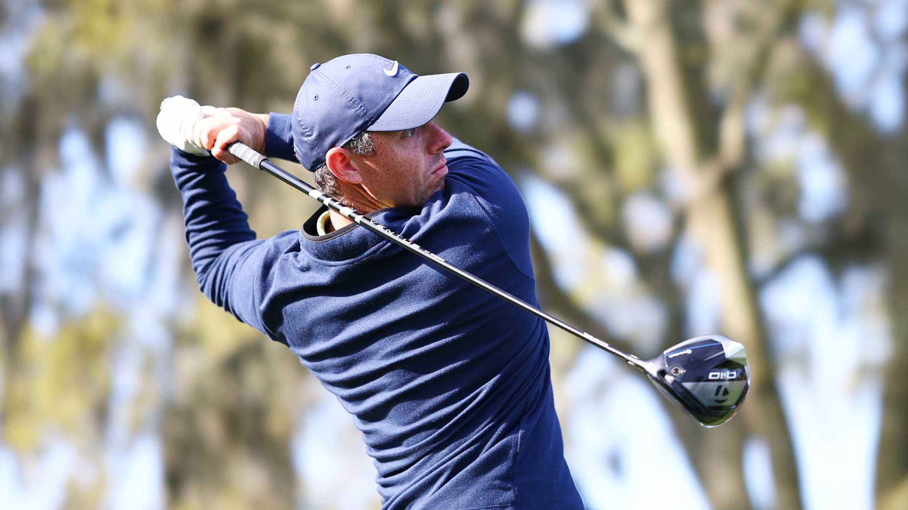 Rory McIlroy holds finish after drive at 2024 Players Championship