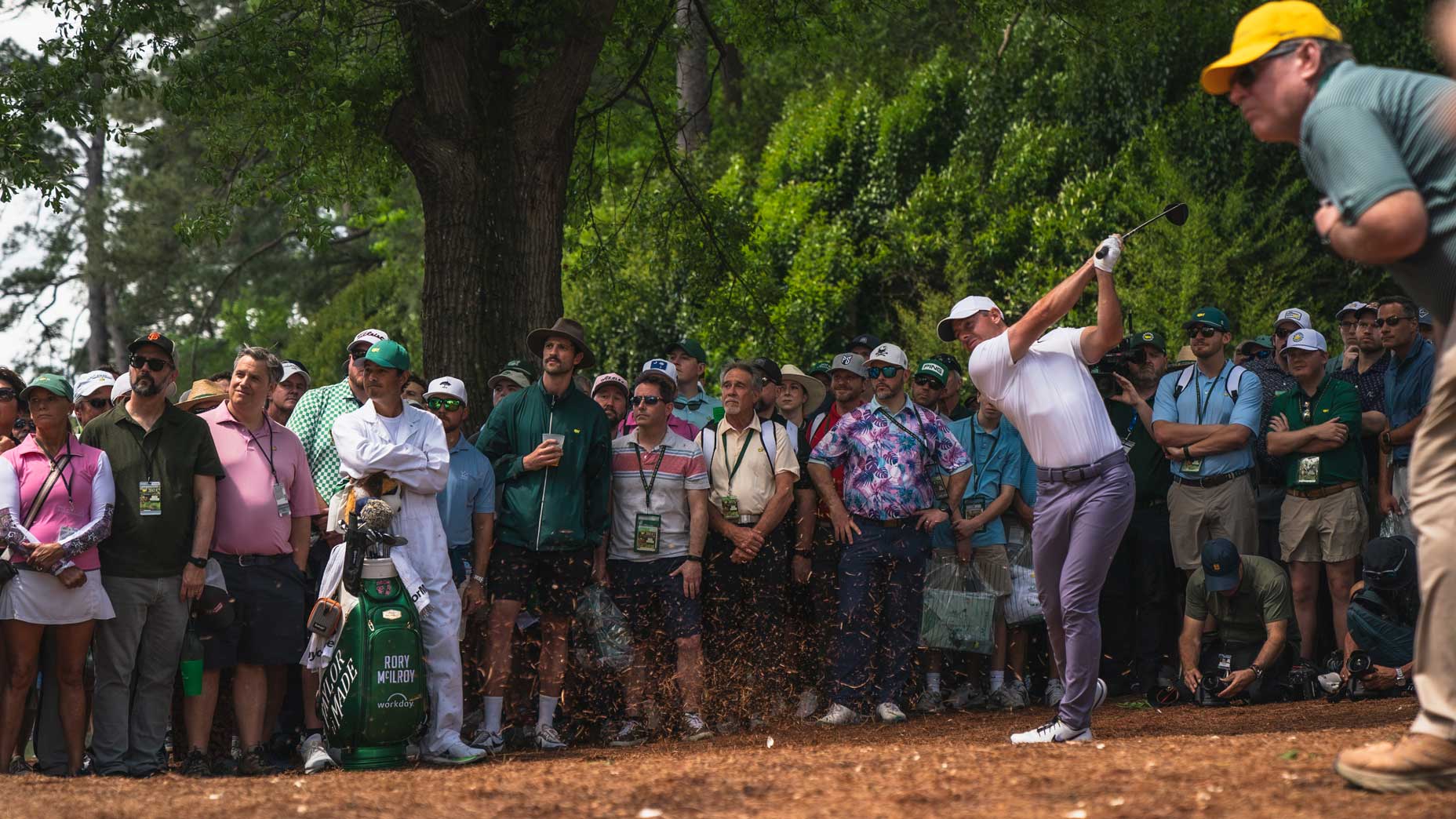 Rory McIlroy in the trees at No. 2.
