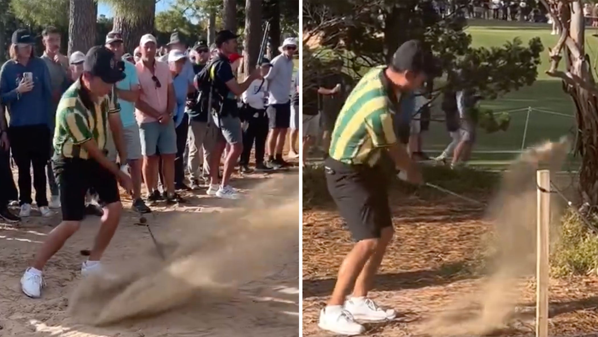 kevin na in tree trouble on the final hole of liv golf adelaide