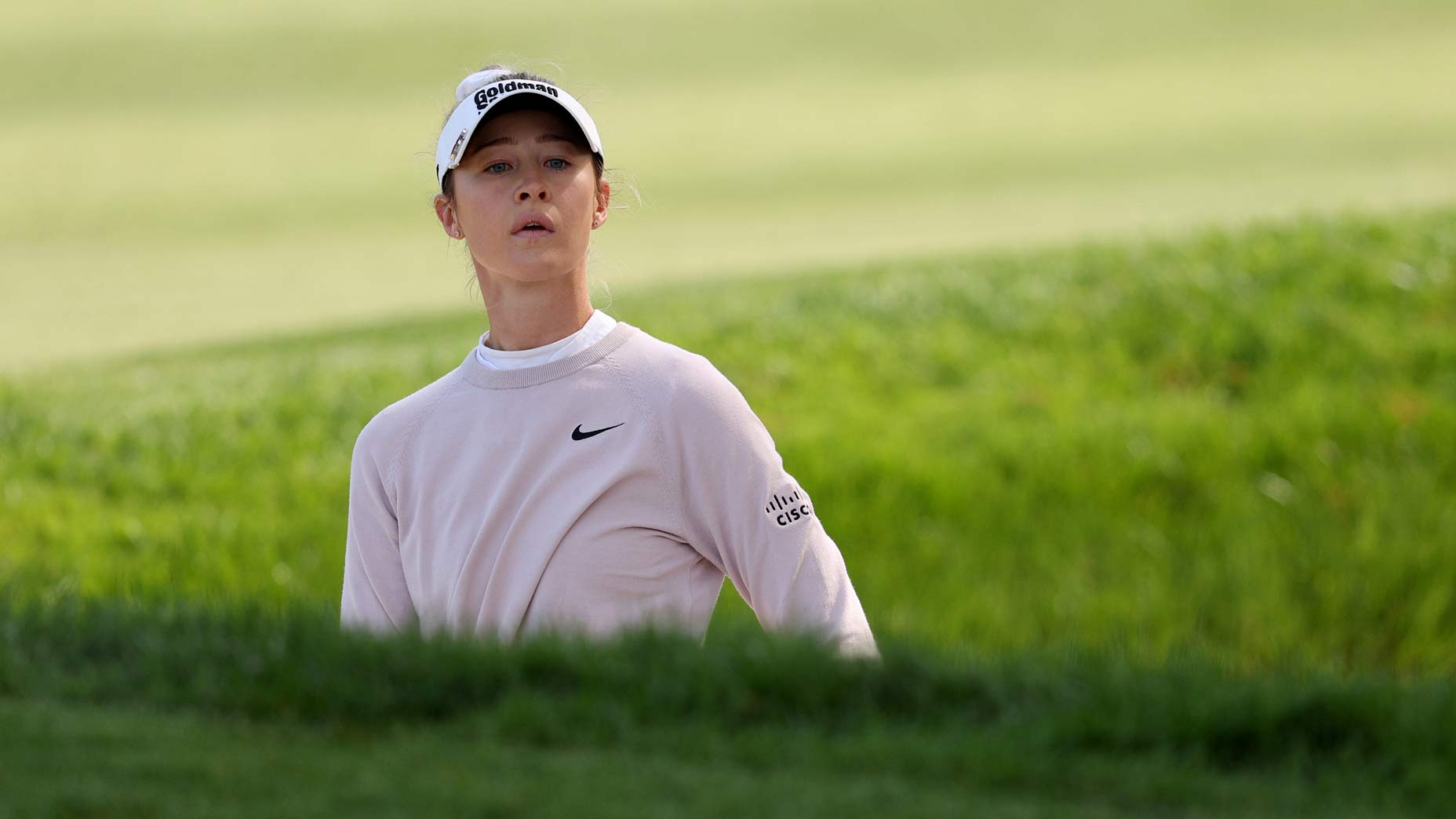Nelly Korda watches a shot at the Cognizant Founders Cup