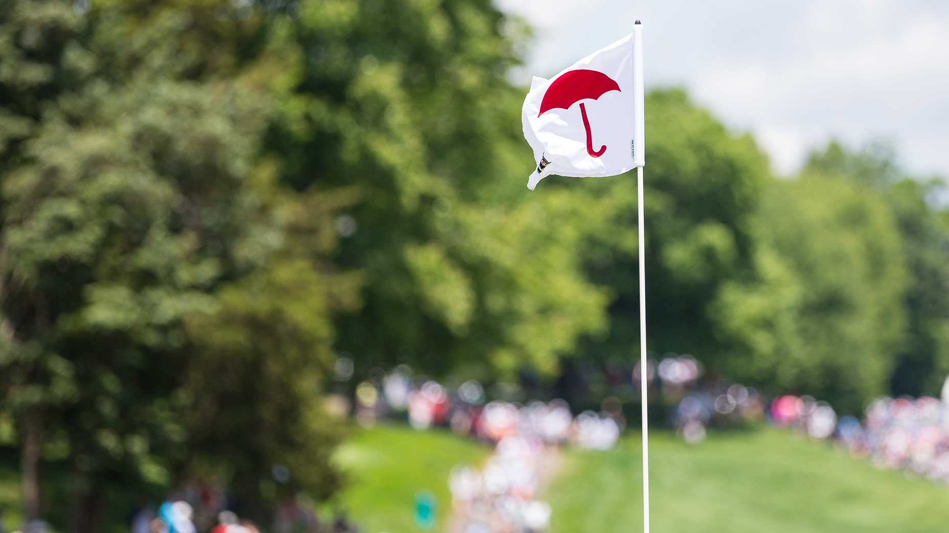 The 1st green flag stick at the 2023 Travelers Championship.