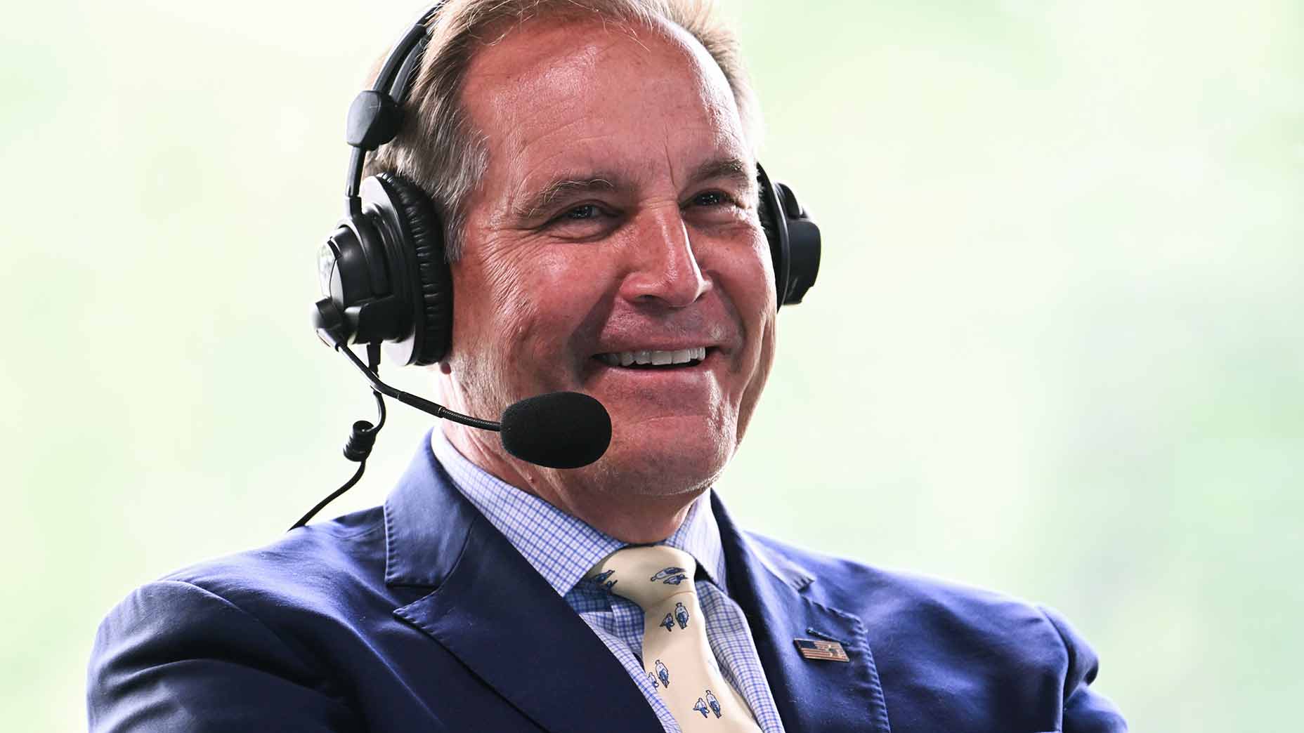 Jim Nantz looks on during a broadcast.