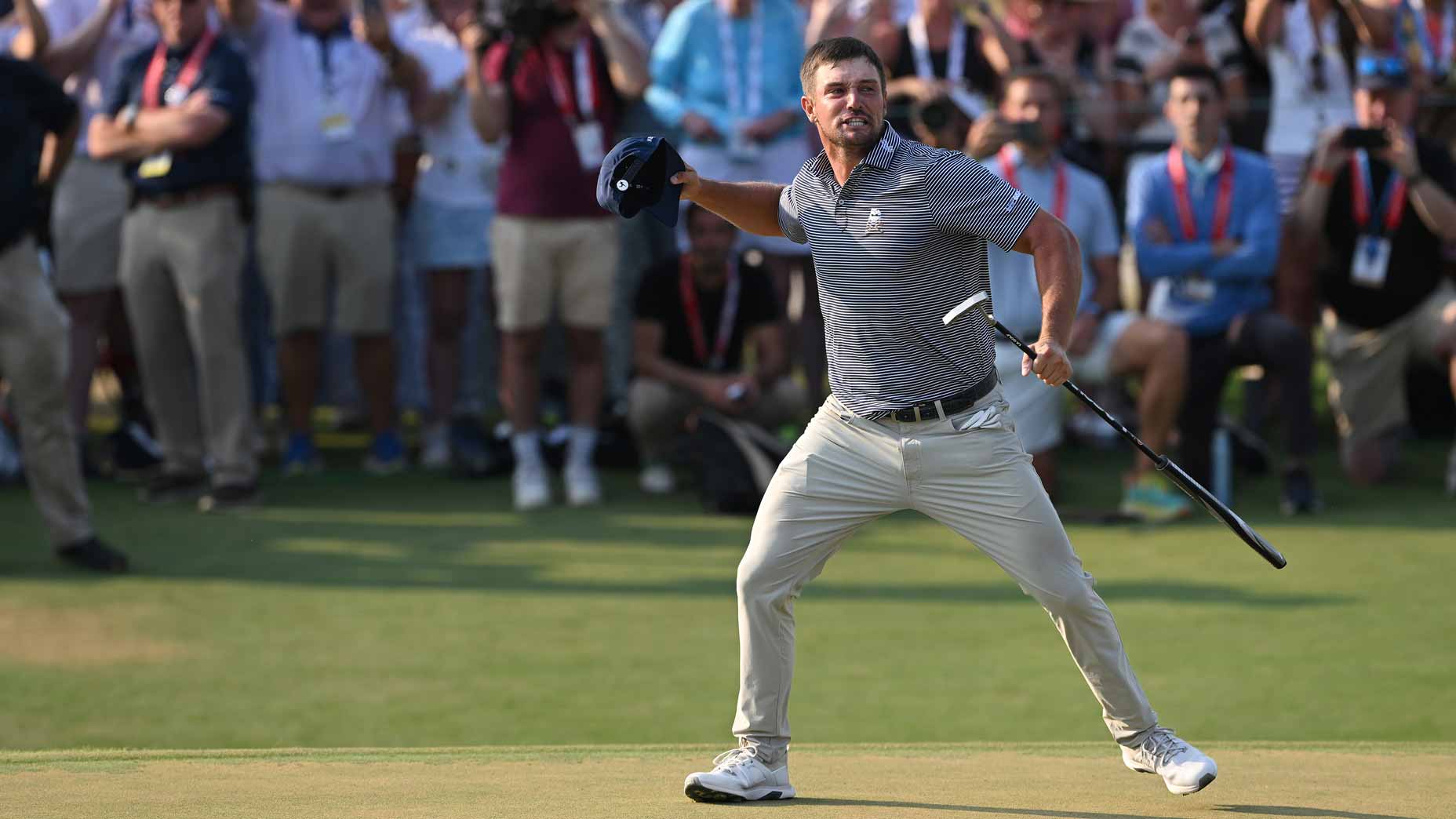 Bryson DeChambeau celebrates a putt at the U.S. Open.