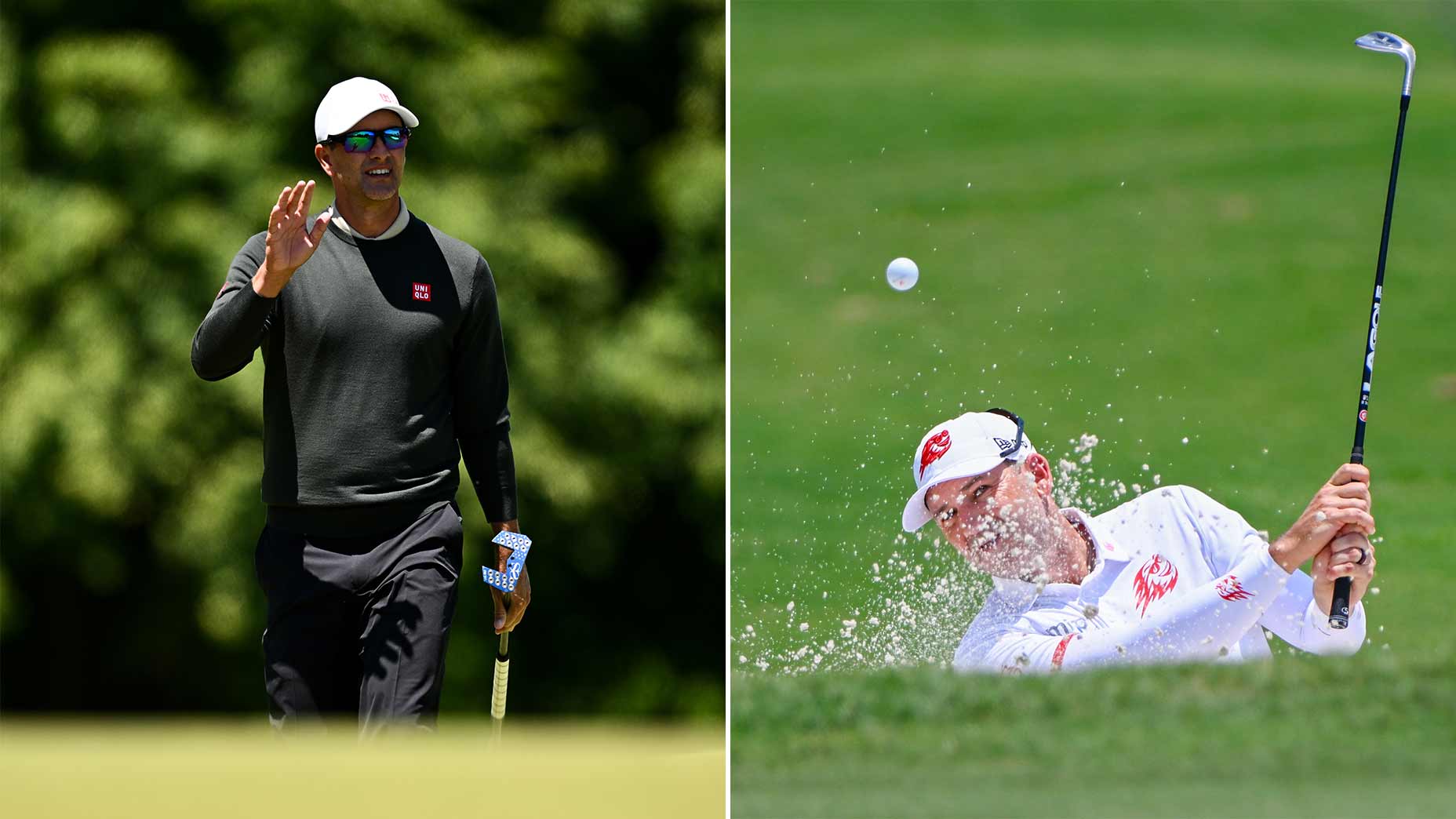 A split image of Adam Scott and Sergio Garcia.