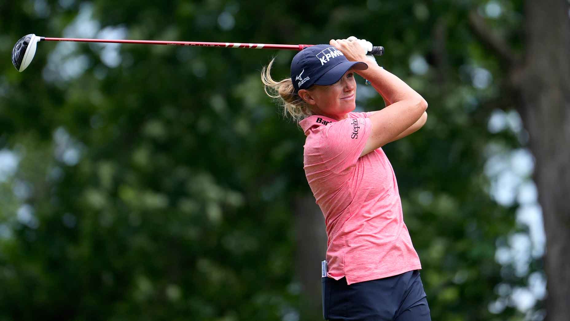 Stacy Lewis of the United States plays her shot from the sixth tee during the first round of the Meijer LPGA Classic for Simply Give at Blythefield Country Club on June 13, 2024 in Grand Rapids, Michigan.
