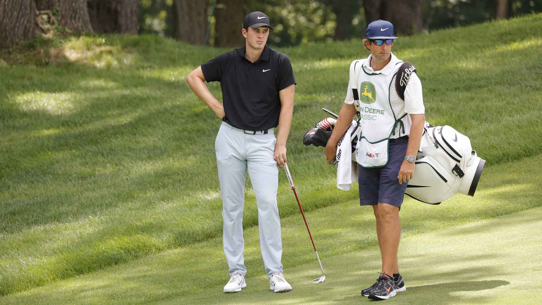 PGA golfer Davis Thompson walks the 9th hole during the third round of the John Deere Classic on July 6,2024, at the TPC Deere Run in Silvis, Illinois.