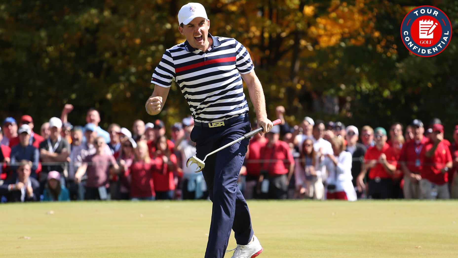 keegan bradley fist pumps during ryder cup