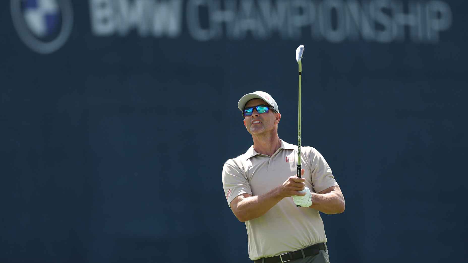 Adam Scott of Australia watches his tee shot on the 4th hole during the second round of the BMW Championship at Castle Pines Golf Club on August 23, 2024 in Castle Rock, Colorado.
