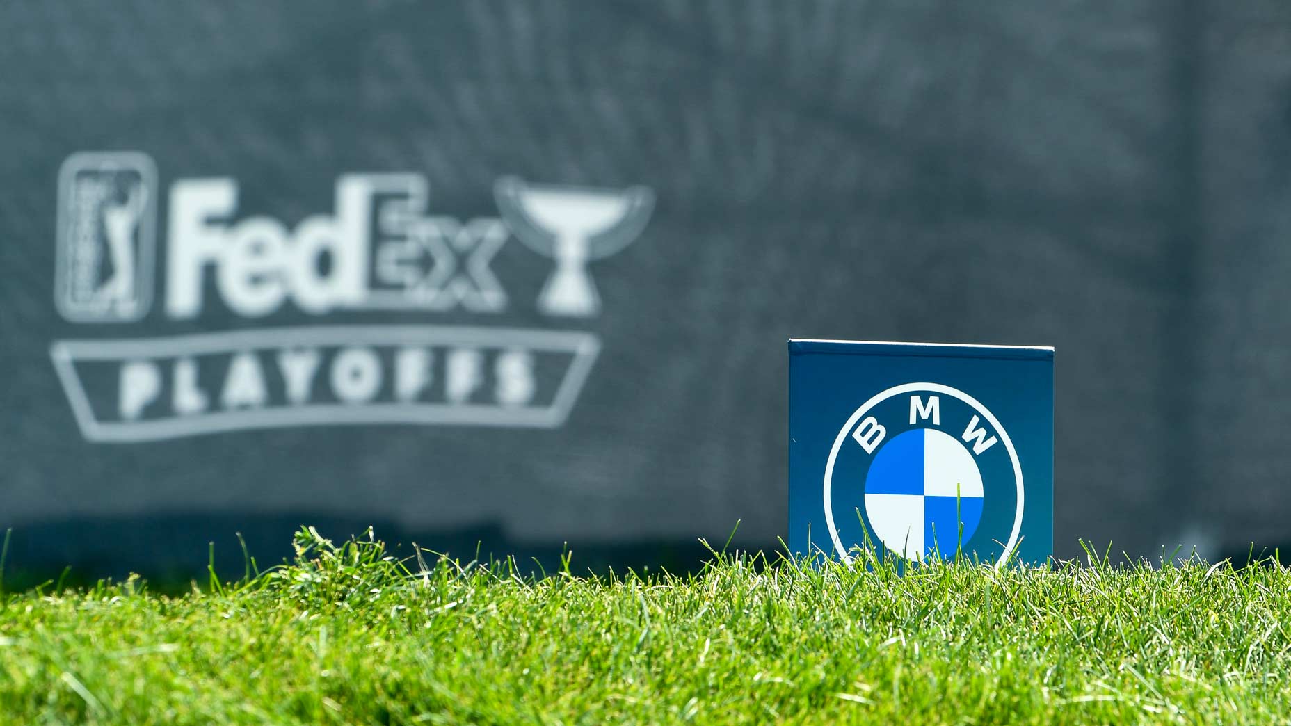 BMW Championship tee marker pictured at PGA Tour event.