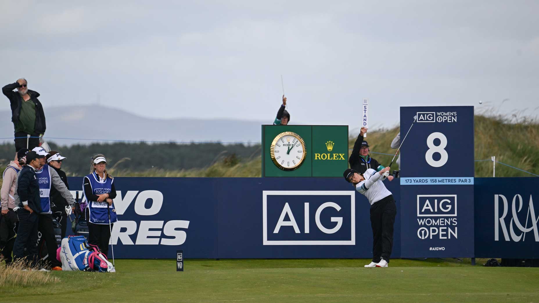 LPGA pro Brooke Henderson hits drive at St. Andrews during 2024 AIG Women's Open.