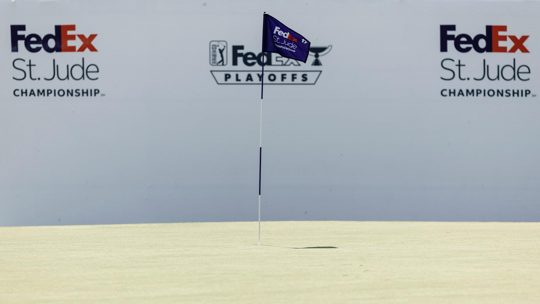2024 FedEx St. Jude Championship pin flag pictured on green at TPC Southwind.