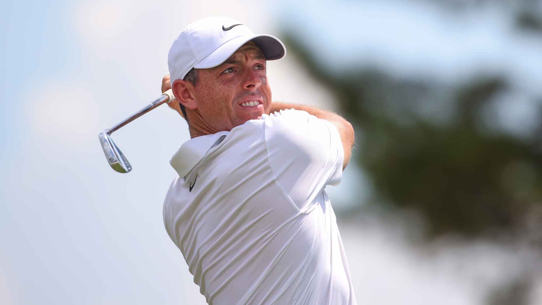 Rory McIlroy of Northern Ireland plays his shot from the ninth tee during the second round of the TOUR Championship at East Lake Golf Club on August 30, 2024 in Atlanta, Georgia.