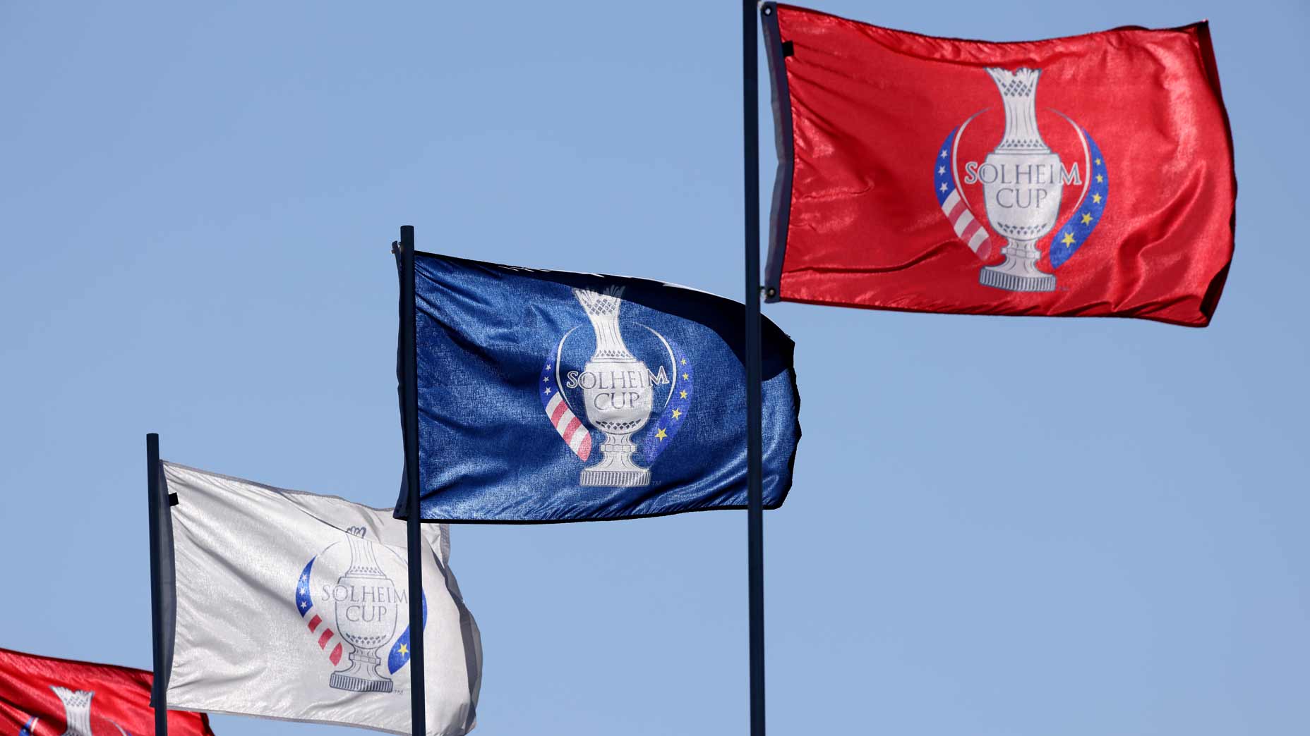 Solheim Cup flags pictured during a practice round ahead of the start of The Solheim Cup.