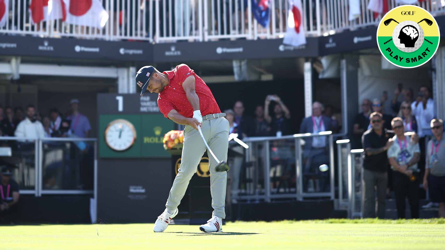 pro golfer xander schauffele hits tee shot during the 2024 presidents cup