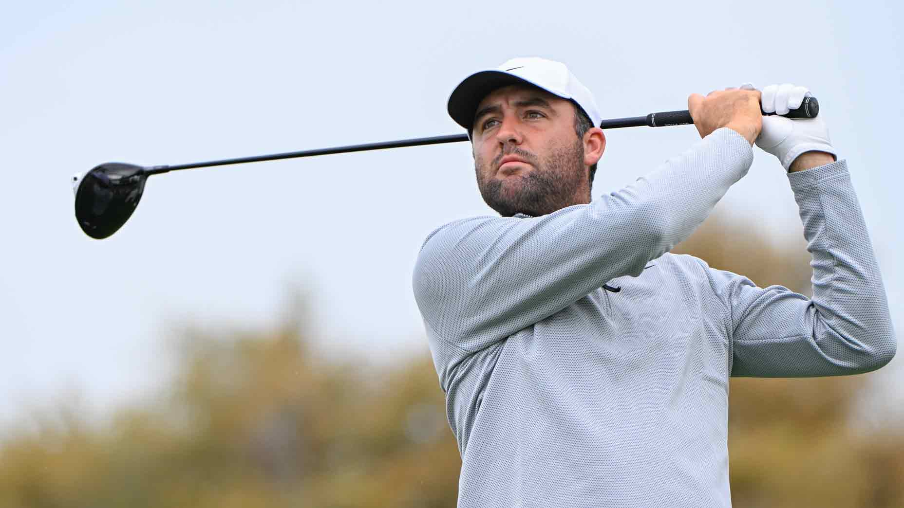 Scottie Scheffler (USA) watches his tee shot on 1 during the second round of the Texas Children's Houston Open at Memorial Park Golf Course on March 28, 2025, in Houston, Texas.