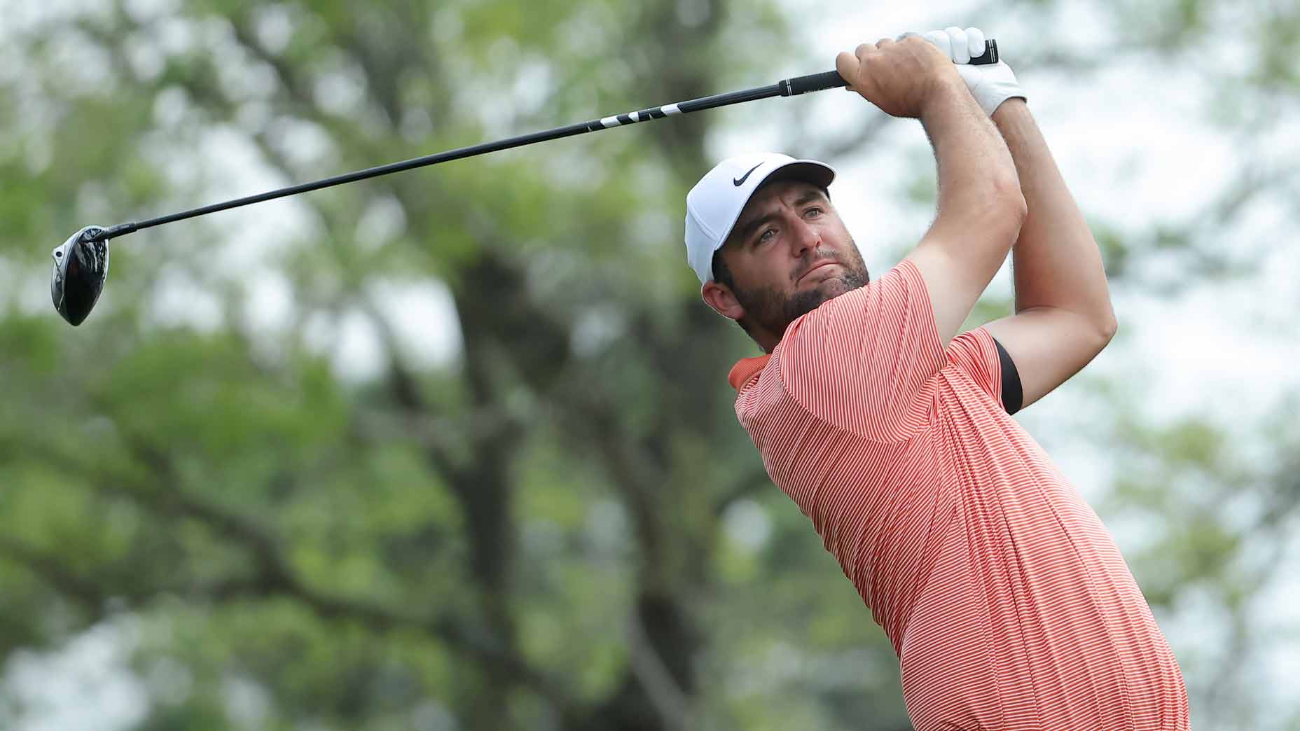 PGA Tour pro Scottie Scheffler hits his tee shot on the 12th hole during the third round of the 2025 Texas Children's Houston Open.